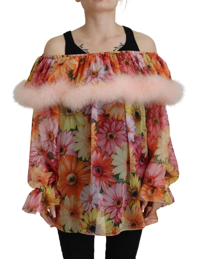 Shop Dolce & Gabbana Multicolor Floral Fur Shearling Blouse Women's Top