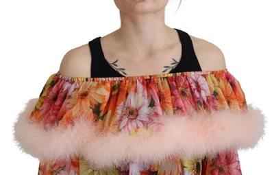 Shop Dolce & Gabbana Multicolor Floral Fur Shearling Blouse Women's Top
