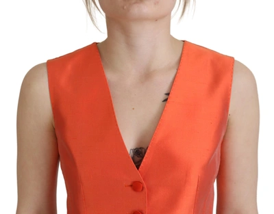 Shop Dolce & Gabbana Orange Sleeveless Waistcoat Cropped Vest Women's Top