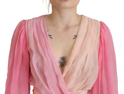 Shop Dolce & Gabbana Pink Silk Wrap Long Sleeves Blouse Women's Top