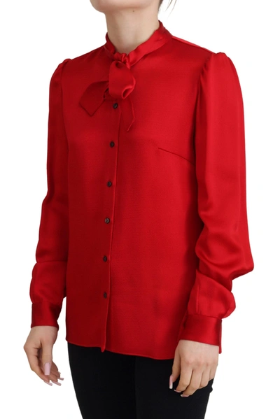 Shop Dolce & Gabbana Red Ascot Collar Long Sleeves Blouse Women's Top