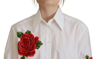 Shop Dolce & Gabbana White Cotton Flower Embroidery Shirt Women's Top