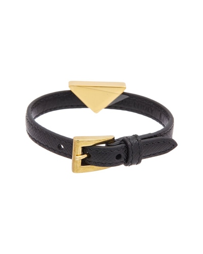 Shop Prada Logo Saffiano Leather Bracelet In Black