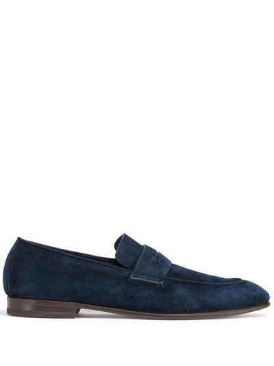 Shop Zegna L'asola Suede Loafers In Blue
