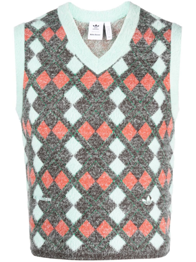 Shop Wales Bonner X Adidas Multicolour Argyle Knit Vest In Green