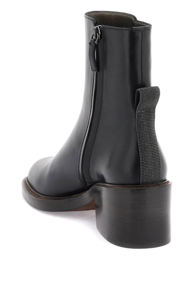 Shop Brunello Cucinelli Leather Ankle Boots In Black