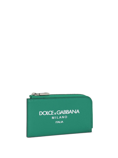 Shop Dolce & Gabbana Logo-print Zip-around Wallet In Green