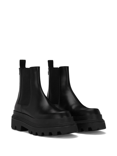 Shop Dolce & Gabbana Brushed Leather Chelsea Boots In 80999 - Nero