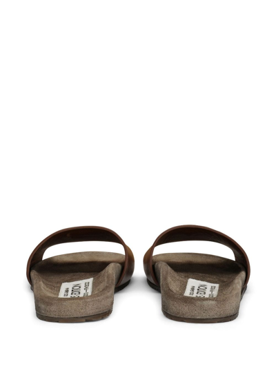 Shop Dolce & Gabbana Logo-appliqué Leather Slides In Brown