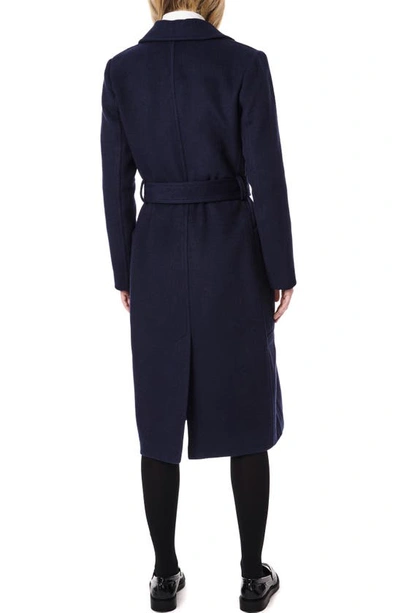 Bernardo Belted Wool Blend Longline Coat In Deep Navy