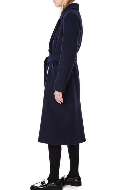Bernardo Belted Wool Blend Longline Coat In Deep Navy