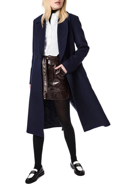 Bernardo Belted Wool Blend Longline Coat In Deep Navy