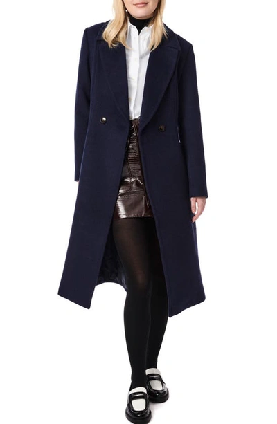 Shop Bernardo Belted Wool Blend Longline Coat In Deep Navy