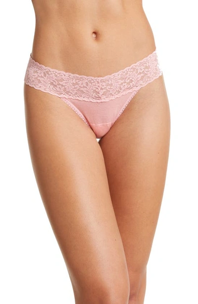 Shop Hanky Panky Mid Rise Lace Trim Thong In Pink Lemonade