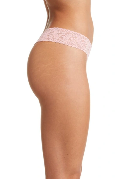 Hanky Panky Original-rise Organic Cotton Lace-trim Thong In Pink Lemonade