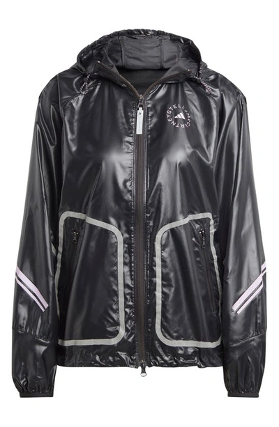 Shop Adidas By Stella Mccartney Truepace Hooded Running Jacket In Black/ Purple Glow