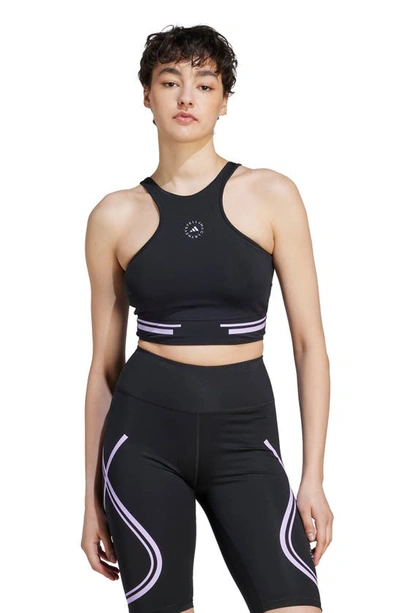 Shop Adidas By Stella Mccartney Truepace Heat.rdy Longline Sports Bra In Black/ Purple Glow
