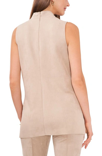 Shop Vince Camuto Mock Neck Sleeveless Faux Suede Top In Latte