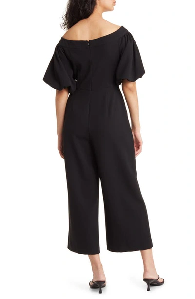 Shop Chelsea28 Off The Shoulder Puff Sleeve Crop Jumpsuit In Black