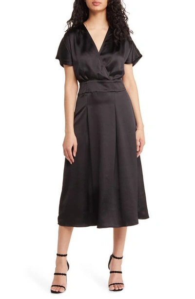 Chelsea28 Surplice V-neck Satin Midi Dress In Black