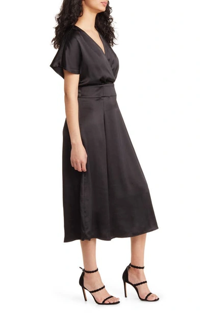 Shop Chelsea28 Surplice V-neck Satin Midi Dress In Black
