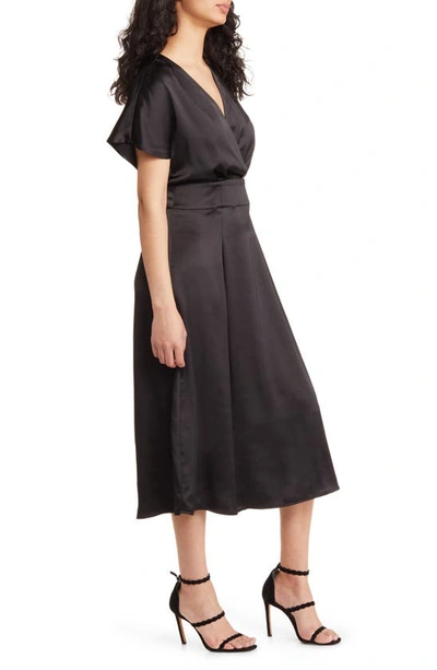 Chelsea28 Surplice V-neck Satin Midi Dress In Black
