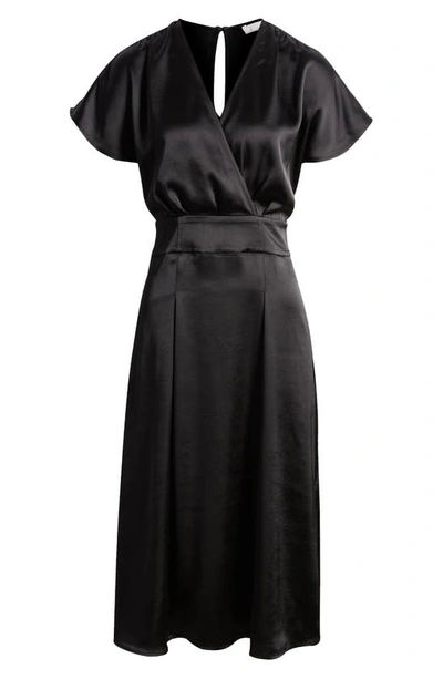 Shop Chelsea28 Surplice V-neck Satin Midi Dress In Black