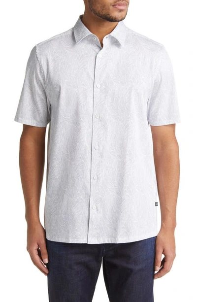 Shop Ted Baker Apsley Linear Leaf Short Sleeve Button-up Shirt In Dark Blue