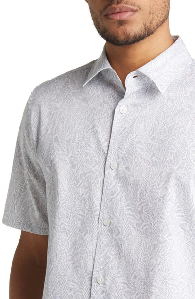 Shop Ted Baker Apsley Linear Leaf Short Sleeve Button-up Shirt In Dark Blue