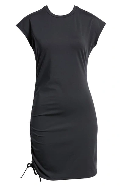 Shop Open Edit Side Ruched Cap Sleeve Dress In Black