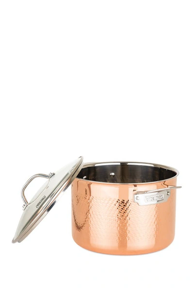 Viking Copper Clad 3-ply Hammered 10-piece Cookware Set In Copper