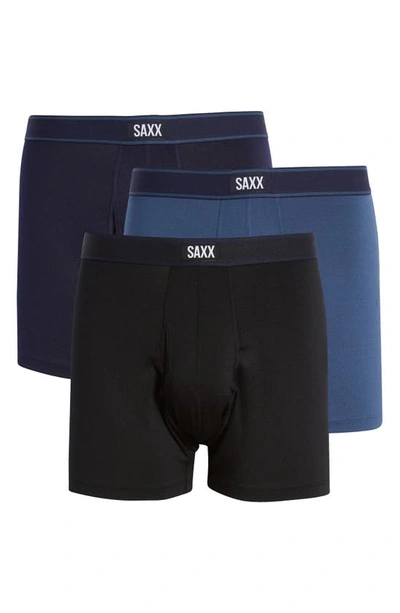Shop Saxx Daytripper 3-pack Relaxed Fit Boxer Briefs In Dark Denim/ Maritime/ Black