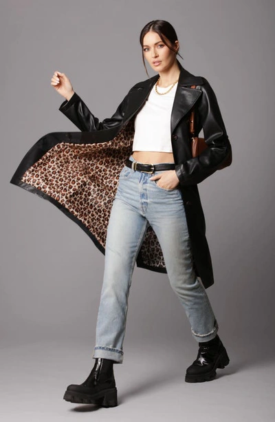 Avec Les Filles Faux Leather Topper Coat In Black