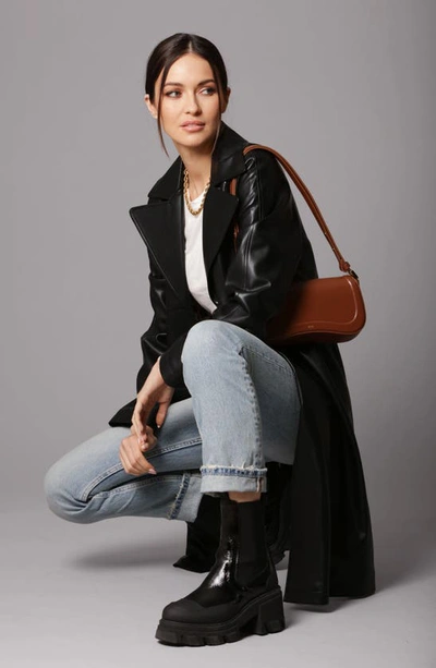 Avec Les Filles Faux Leather Topper Coat In Black