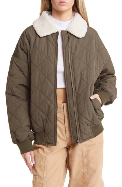 Thread & Supply Faux Shearling Collar Dad Jacket In Burnt Olive