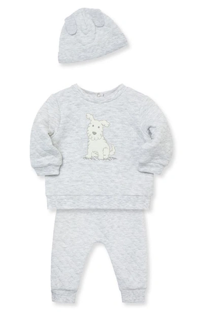 Shop Little Me Quilted Puppy Long Sleeve Top, Joggers And Beanie In Grey