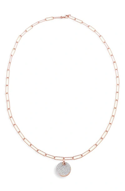 Shop Monica Vinader Ava Diamond Disc Pendant Necklace In 18k Rose Gold Vermeil/ Diamond