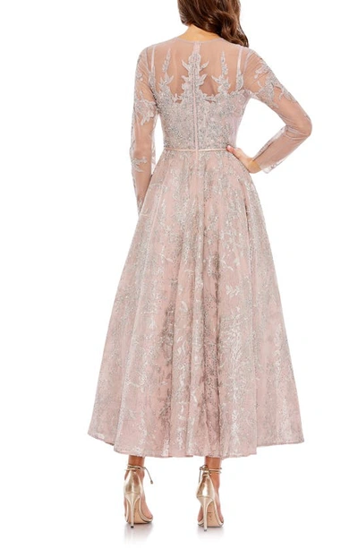 Shop Mac Duggal Beaded Floral Long Sleeve Illusion Lace Gown In Rose