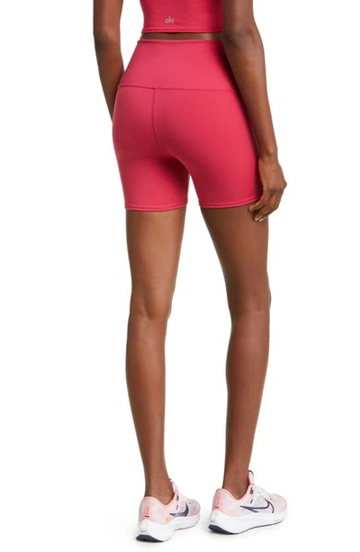 Shop Alo Yoga Airbrush High Waist Bike Shorts In Lipstick Red