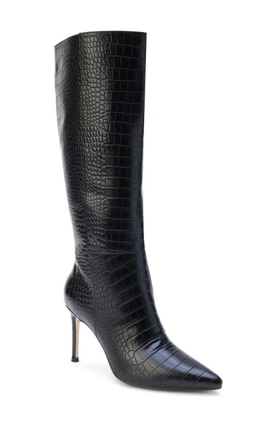 Shop Coconuts By Matisse Alina Reptile Embossed Knee High Stiletto Boot In Black