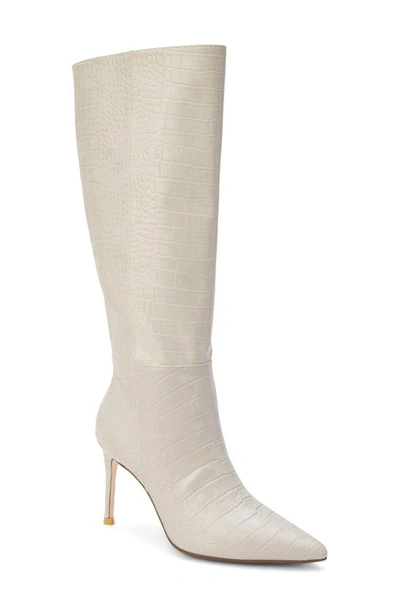 Shop Coconuts By Matisse Alina Reptile Embossed Knee High Stiletto Boot In Ivory