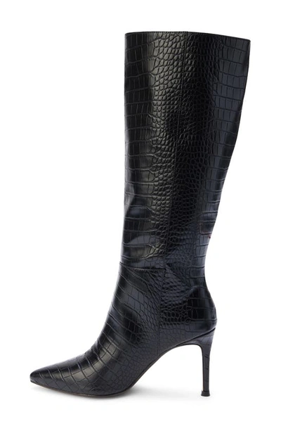 Shop Coconuts By Matisse Alina Reptile Embossed Knee High Stiletto Boot In Black