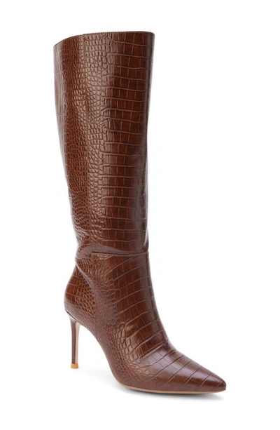 Shop Coconuts By Matisse Alina Reptile Embossed Knee High Stiletto Boot In Brown