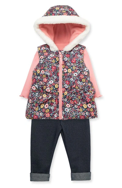 Shop Little Me Floral Hooded Vest, Long Sleeve Shirt & Leggings In Pink/ Blue