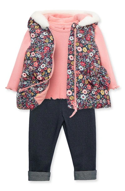 Shop Little Me Floral Hooded Vest, Long Sleeve Shirt & Leggings In Pink/ Blue