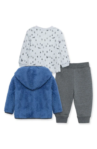 Shop Little Me Fleece Hooded Jacket, Thermal Top & Joggers Set In Grey