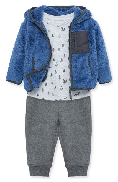 Shop Little Me Fleece Hooded Jacket, Thermal Top & Joggers Set In Grey