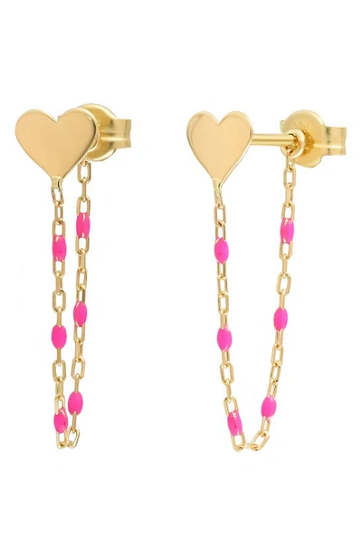 Shop Bony Levy Blg 14k Gold Heart Chain Front/back Earrings In 14k Yellow Gold