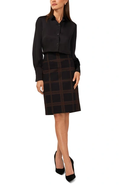 Halogen Plaid Seamed Pencil Skirt In Rich Black