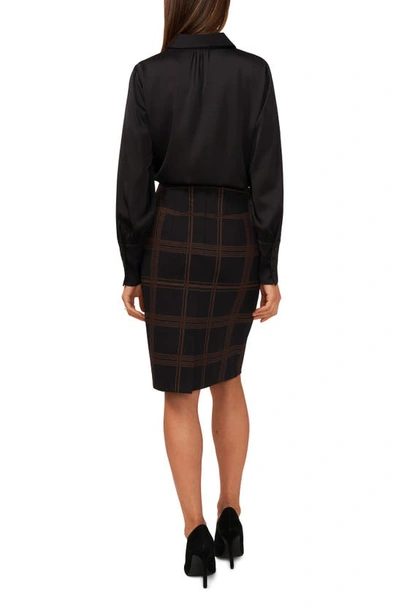 Halogen Plaid Seamed Pencil Skirt In Rich Black